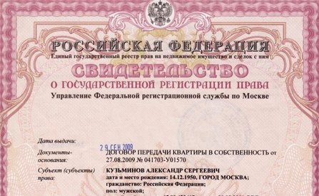 Свидетельство права собственности